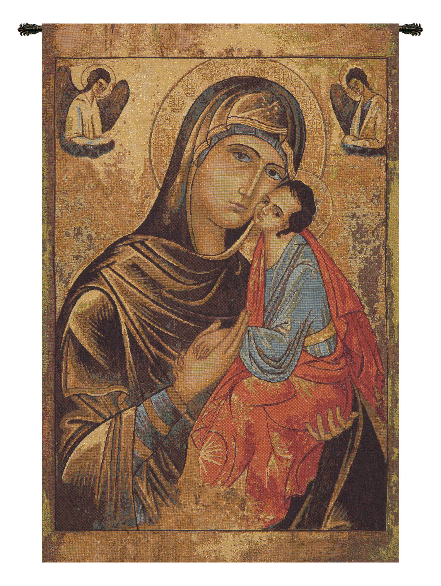 Alberto Passini Greek Madonna Religious Tapestry Wall Hanging 26 x 17 in Christian Jacquard Woven Wall Art