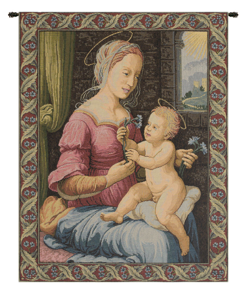 Raphael Madonna del Garofano Vintage Tapestry Wall Hanging 24 x 20 in Renaissance Christian Jacquard Woven Wall Art
