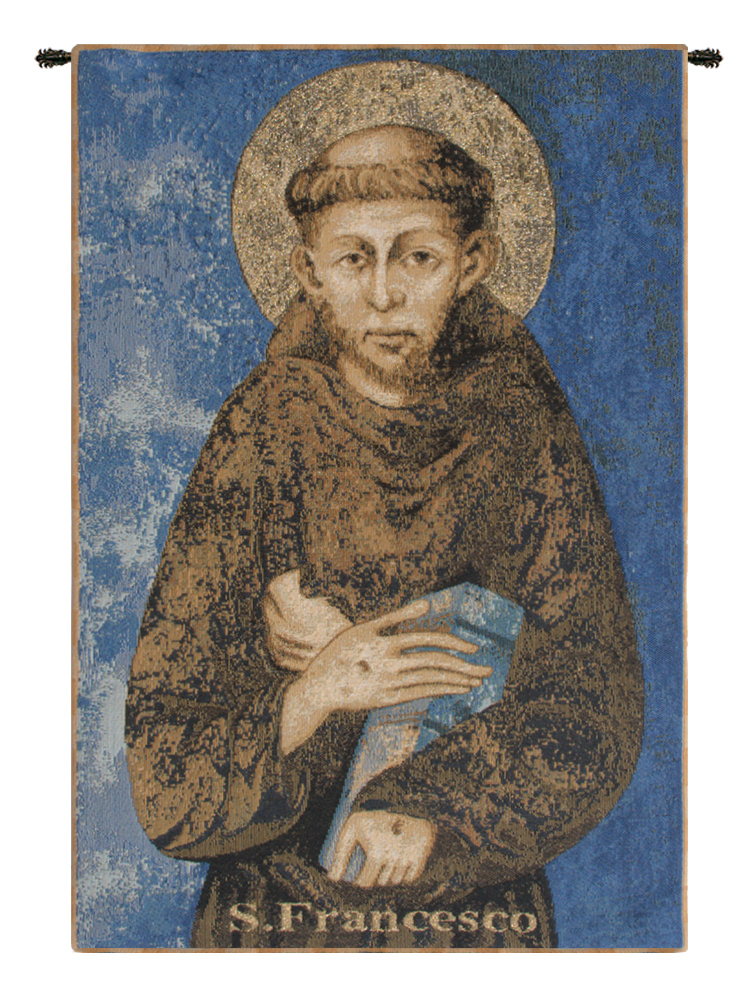 Alberto Passini St. Francis of Assisi Italian Tapestry Wall Hanging 18x11 Inch Cotton Jacquard Woven Wall Tapestry