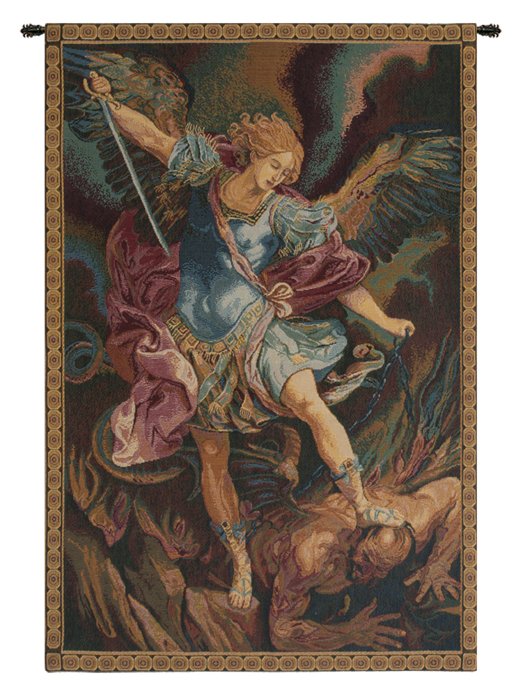 Guido Reni St. Michael Italian Tapestry Wall Hanging 19x12 Inch Cotton Jacquard Woven Wall Tapestry