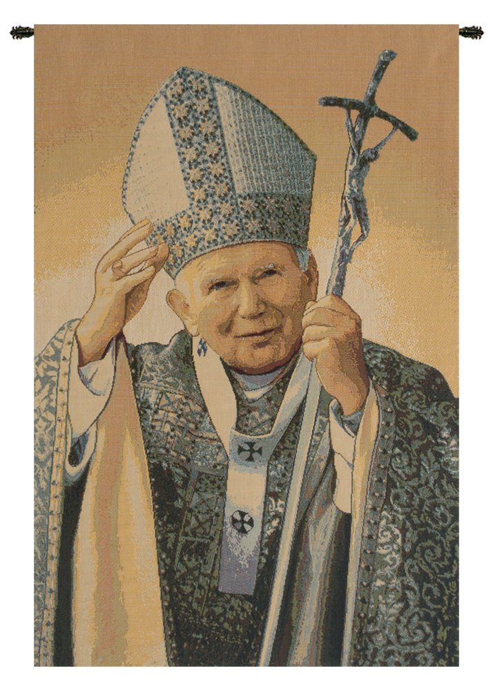 Alberto Passini Papa Wojtyla Pope John Paul II Italian Tapestry Wall Hanging 24x17 Inch Cotton Jacquard Woven Wall Tapestry