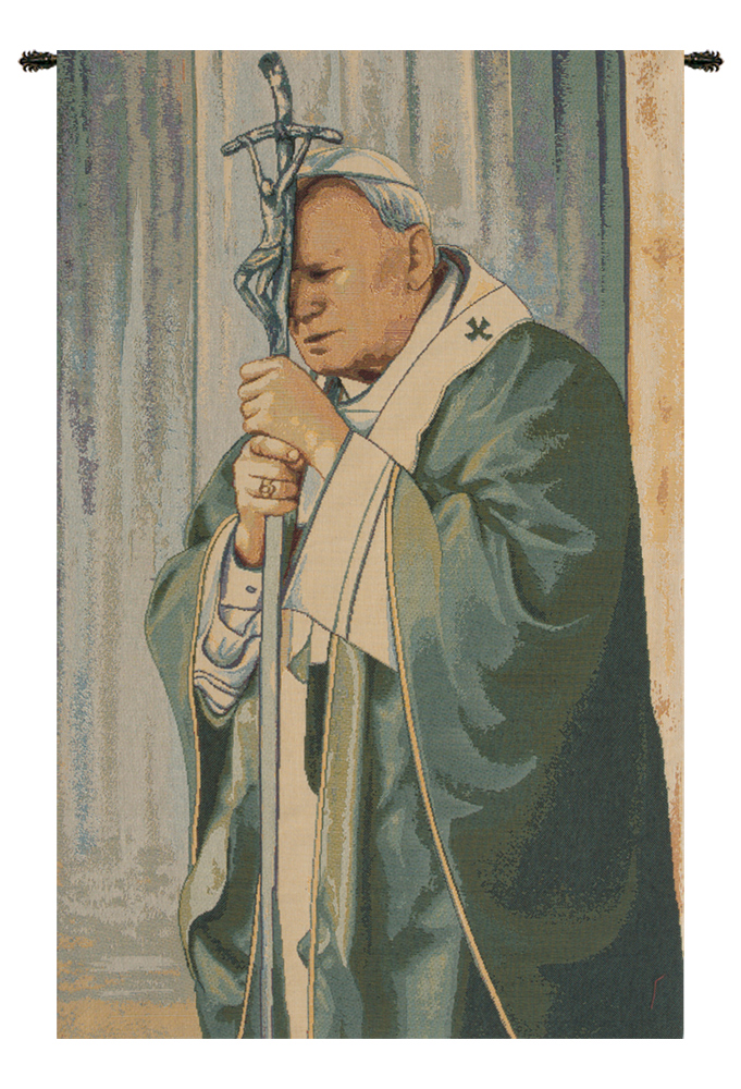 Pope John Paul II Italian Tapestry Wall Hanging 24x17 Inch Cotton Jacquard Woven Wall Tapestry