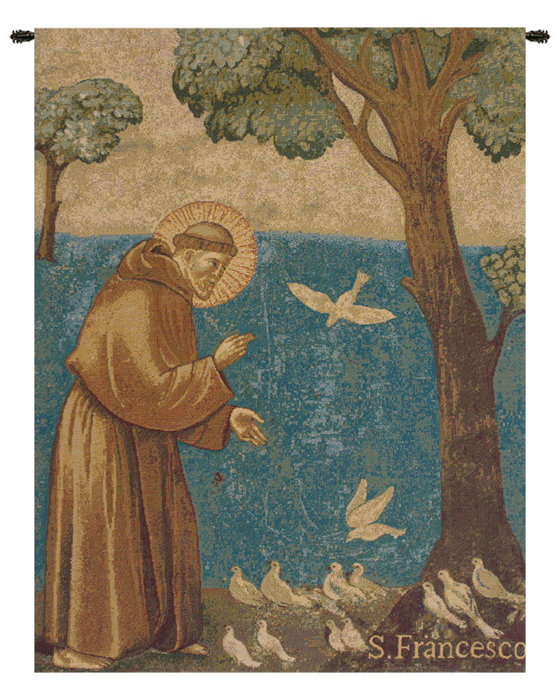 Giotto di Bondone Francis Preaching to the Birds Italian Tapestry Wall Hanging 18x13 Inch Cotton Jacquard Woven Wall Tapestry