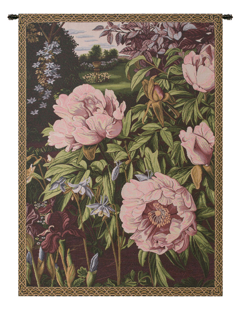 Alberto Passini Pink Peonies Italian Tapestry Wall Hanging 35x25 Inch Cotton Jacquard Woven Wall Tapestry