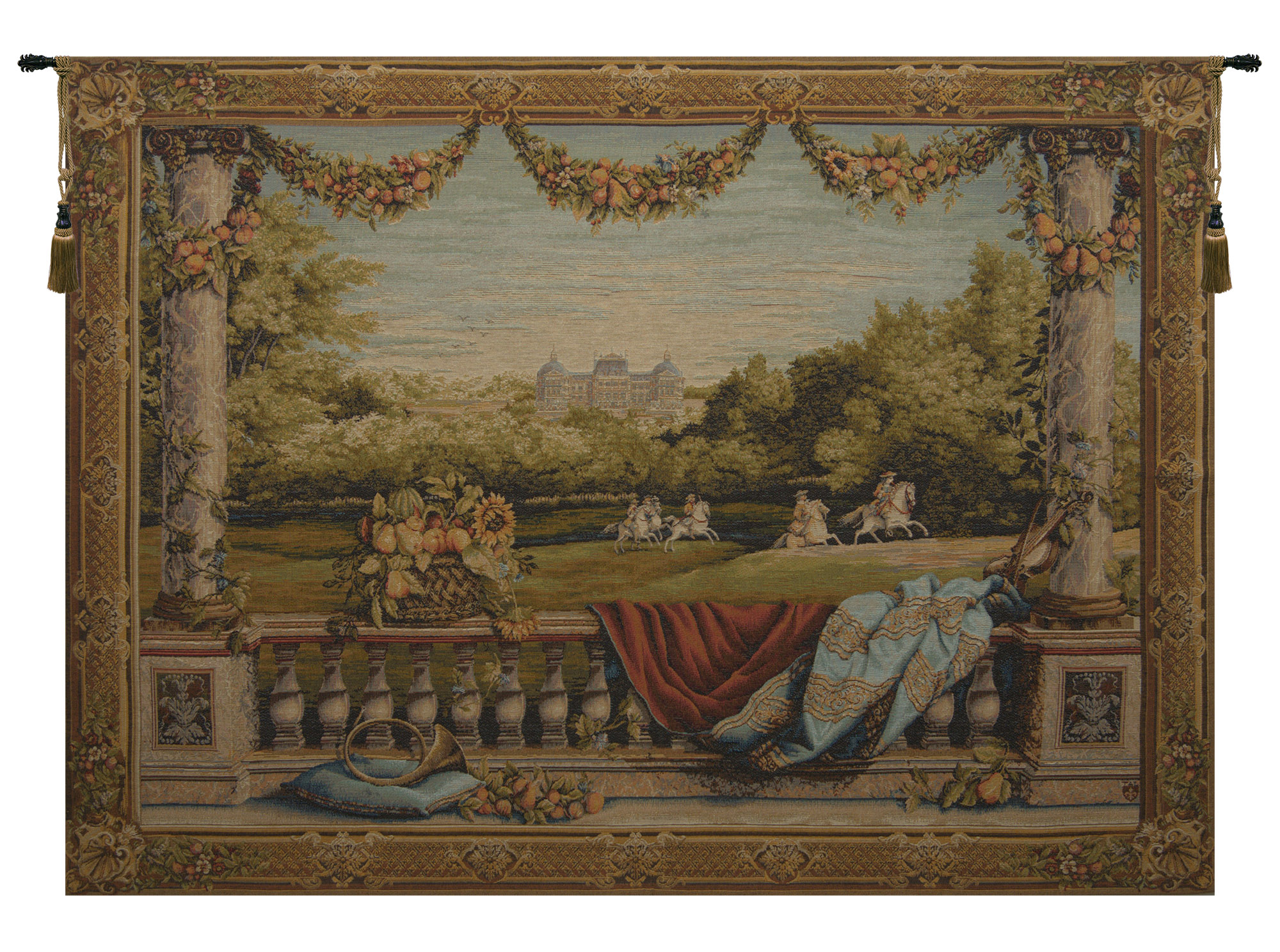 Chateau Bellevue Landscape Tapestry Wall Hanging 34 x 44 in Jacquard Woven French Castle Wall Art