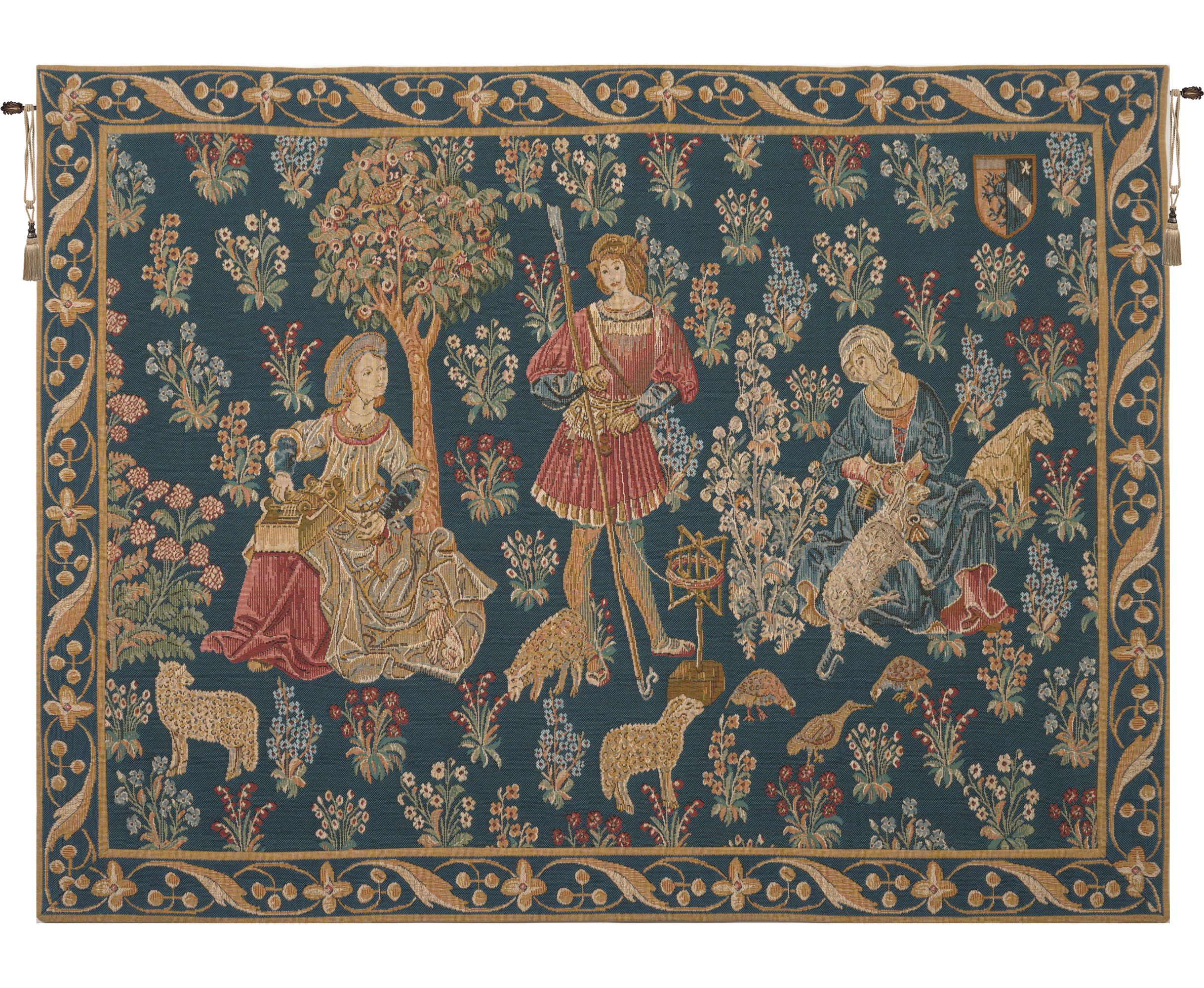 Medieval Travail de la Laine Tapestry Wall Hanging 35 x 45 in Jacquard Woven Medieval Wall Art