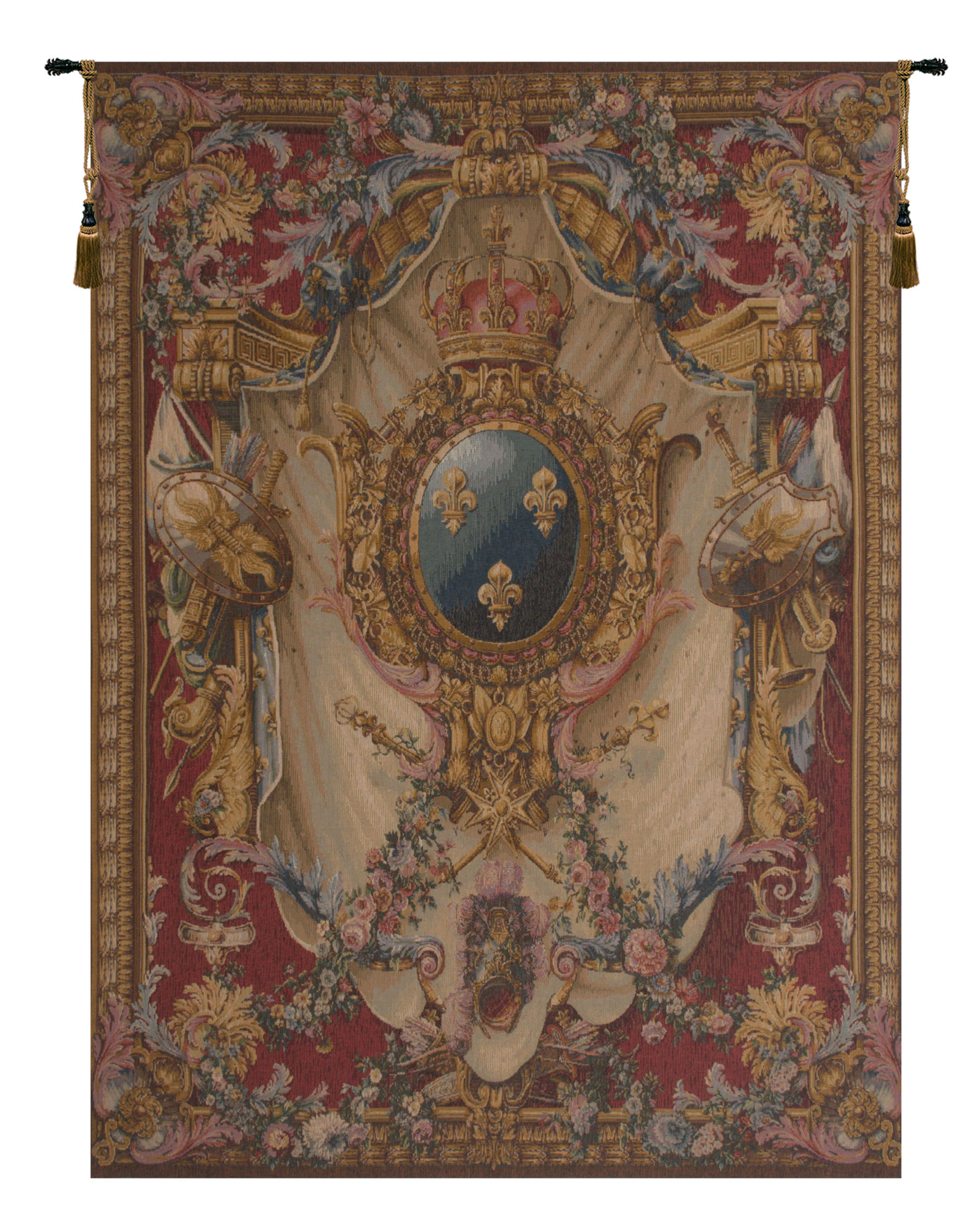 Pierre Josse Perrot Grandes Armoiries Red Tapestry Wall Hanging 58 x 44 in Jacquard Woven French Heraldic Wall Art