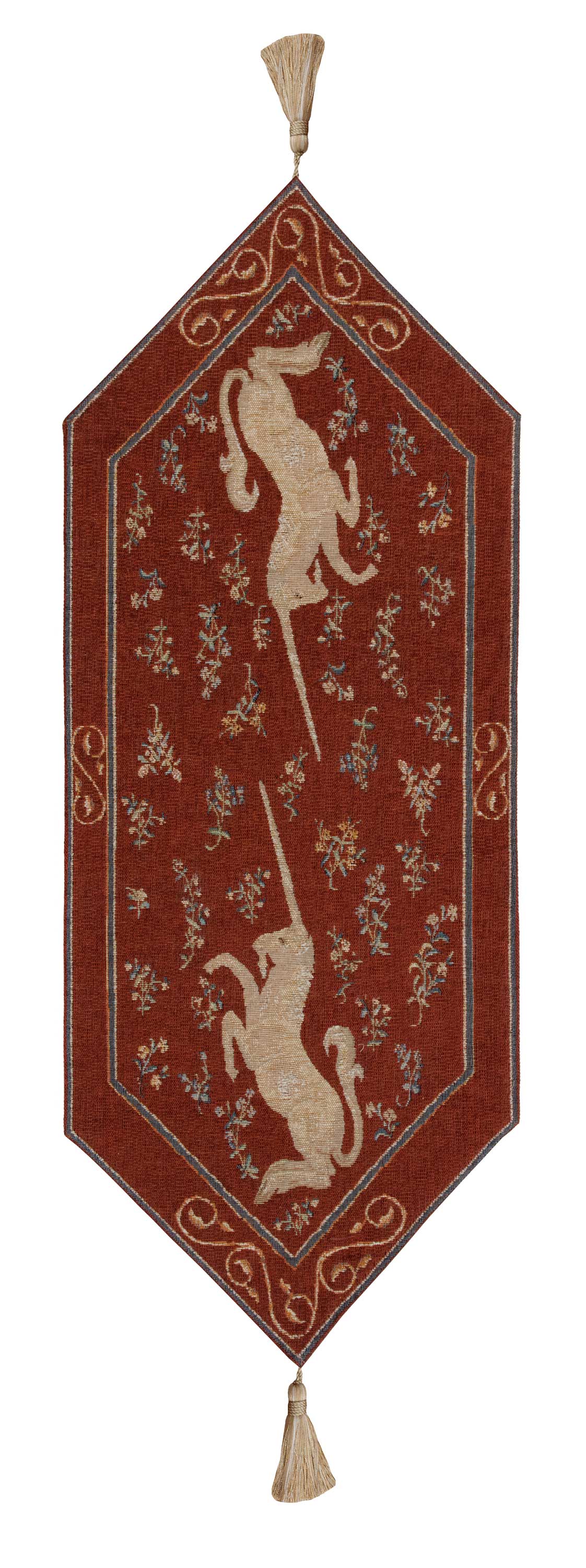Licorne II Medieval French Jacquard Table Runner 34x14 Inch Unicorn Tapestry Dining Decor