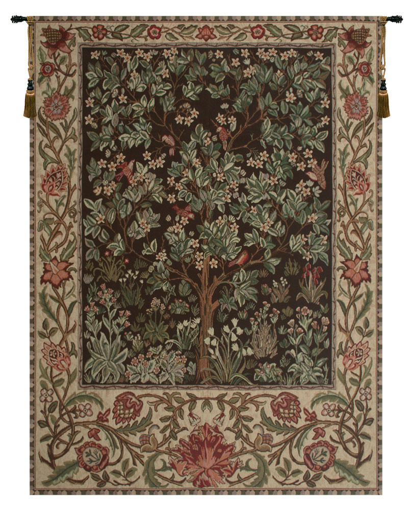 William Morris Tree of Life Brown Tapestry Wall Hanging 69 x 51 in Jacquard Woven Arts Crafts Decor