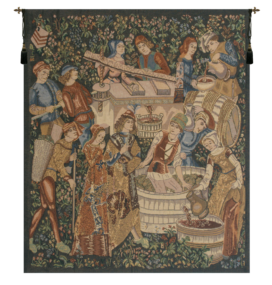 Medieval Vendages Left Side Rust Tapestry Wall Hanging 42 x 34 in Harvest Jacquard Woven Wall Decor