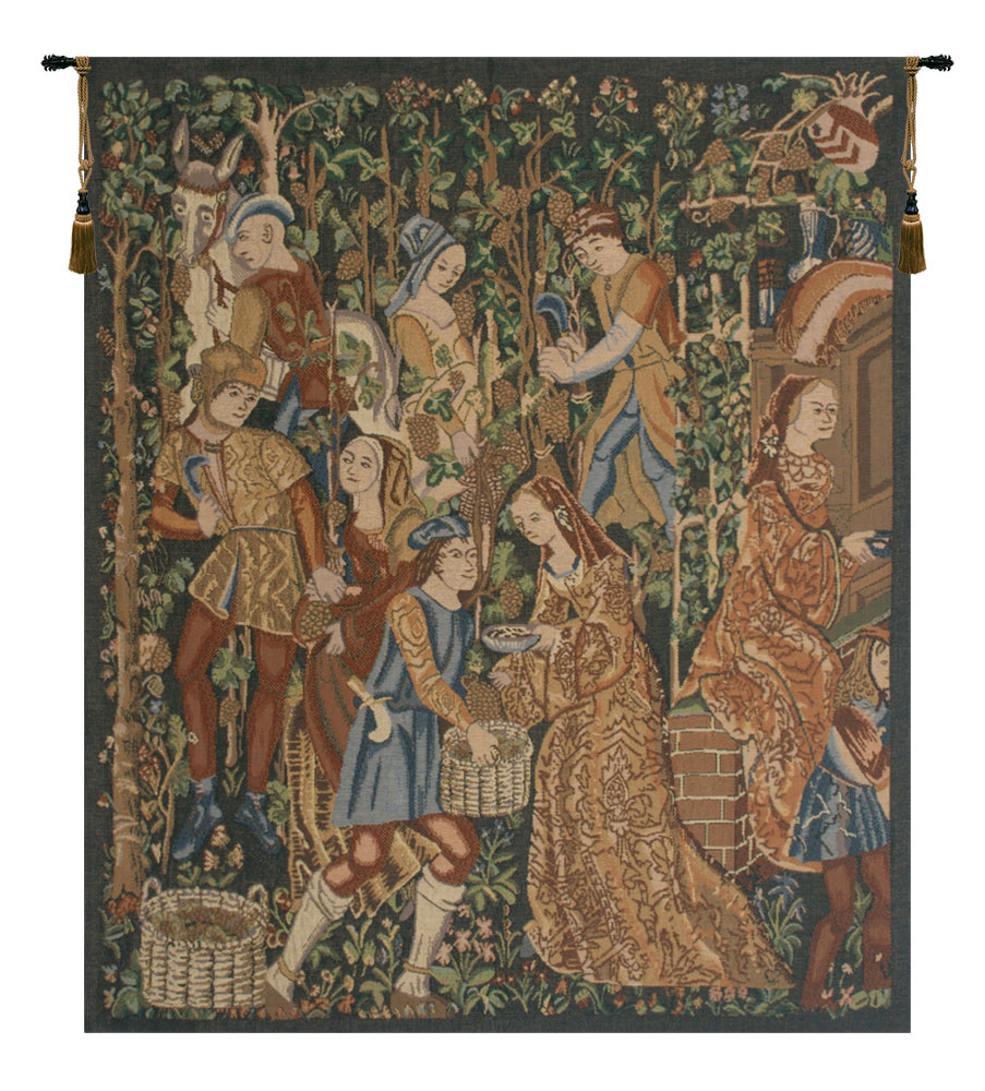 Medieval Vendages Right Side Rust Tapestry Wall Hanging 42 x 34 in Harvest Jacquard Woven Wall Decor