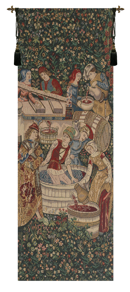 Medieval Vendage Portiere Left Side Small Tapestry Wall Hanging 47 x 16 in Jacquard Woven Wall Decor