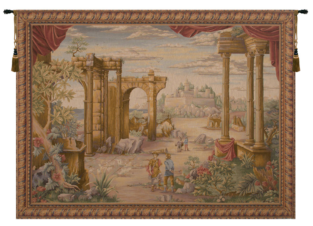 Vue Antique French Tapestry Wall Hanging 58x76 Inch Cotton Jacquard Woven Wall Tapestry