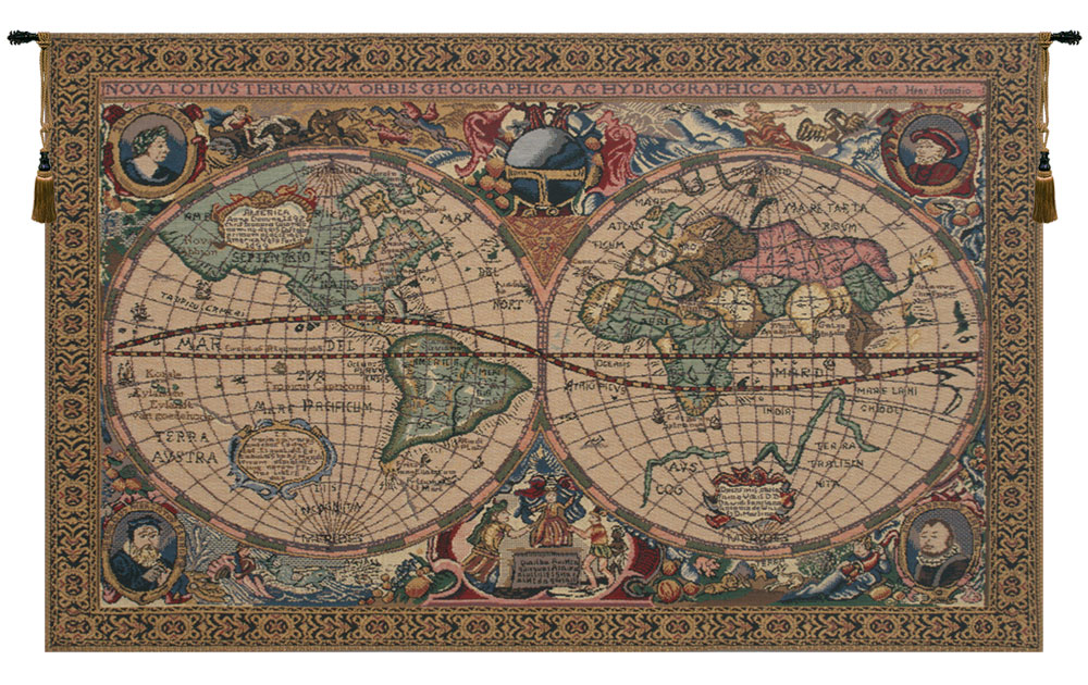 Mercator Map Belgian Tapestry Wall Hanging 22x33 Inch Cotton Jacquard Woven Wall Tapestry
