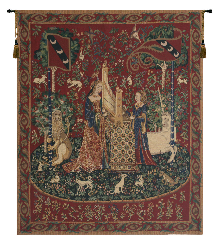 Medieval Lady & the Organ Vintage Tapestry Wall Hanging 42 x 33 in Unicorn Series Woven Wall Decor