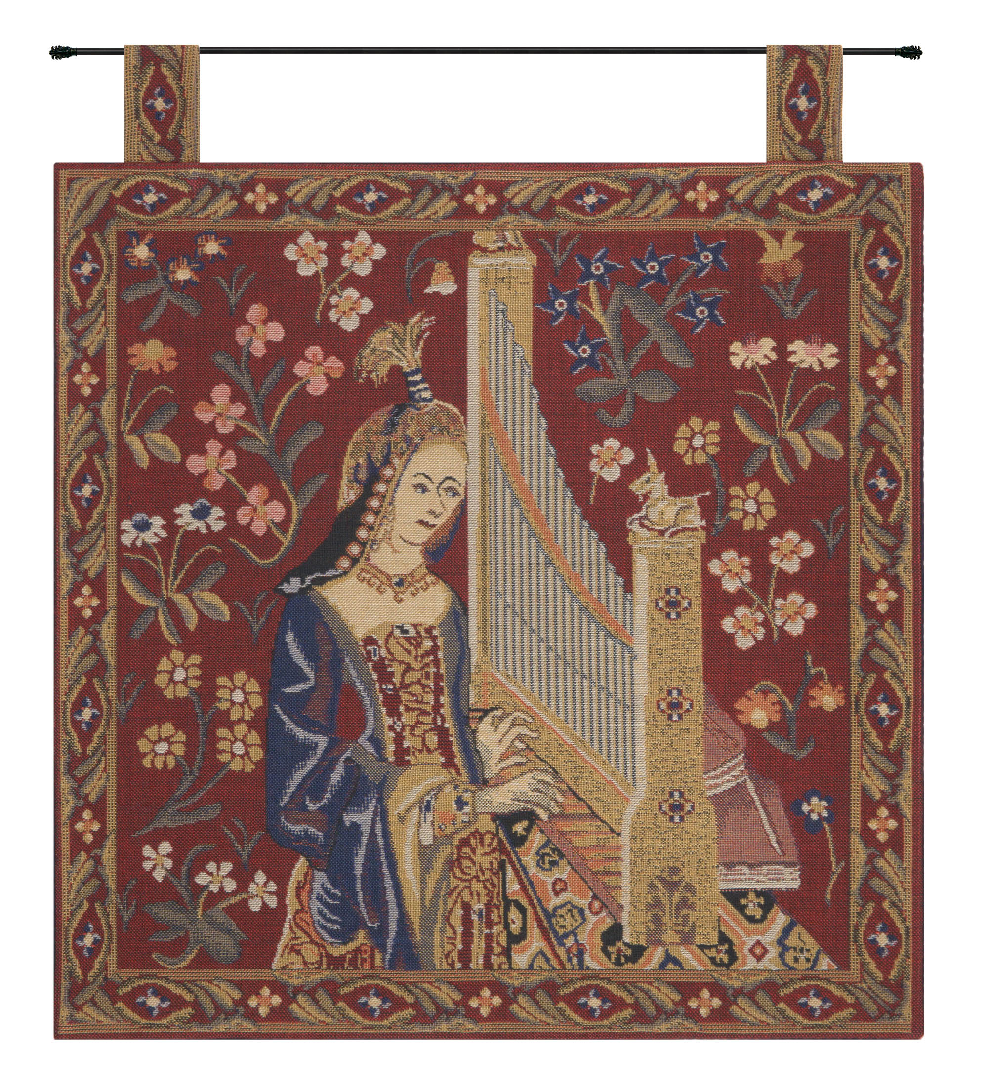 Medieval Louie with Loops Vintage Tapestry Wall Hanging 19 x 19 in French Jacquard Woven Wall Decor