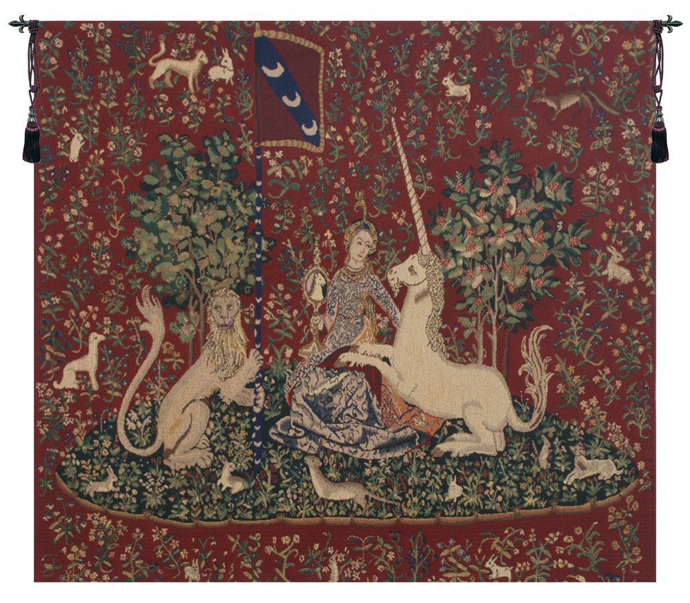 Medieval Lady & the Mirror Vintage Tapestry Wall Hanging 33 x 38 in French Unicorn Series Wall Decor