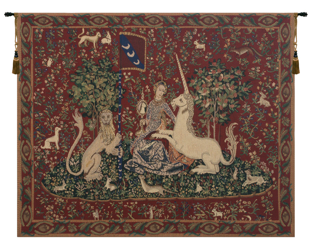 Medieval Lady and the Mirror Vintage Tapestry Wall Hanging 34 x 44 in French Unicorn Series Wall Decor