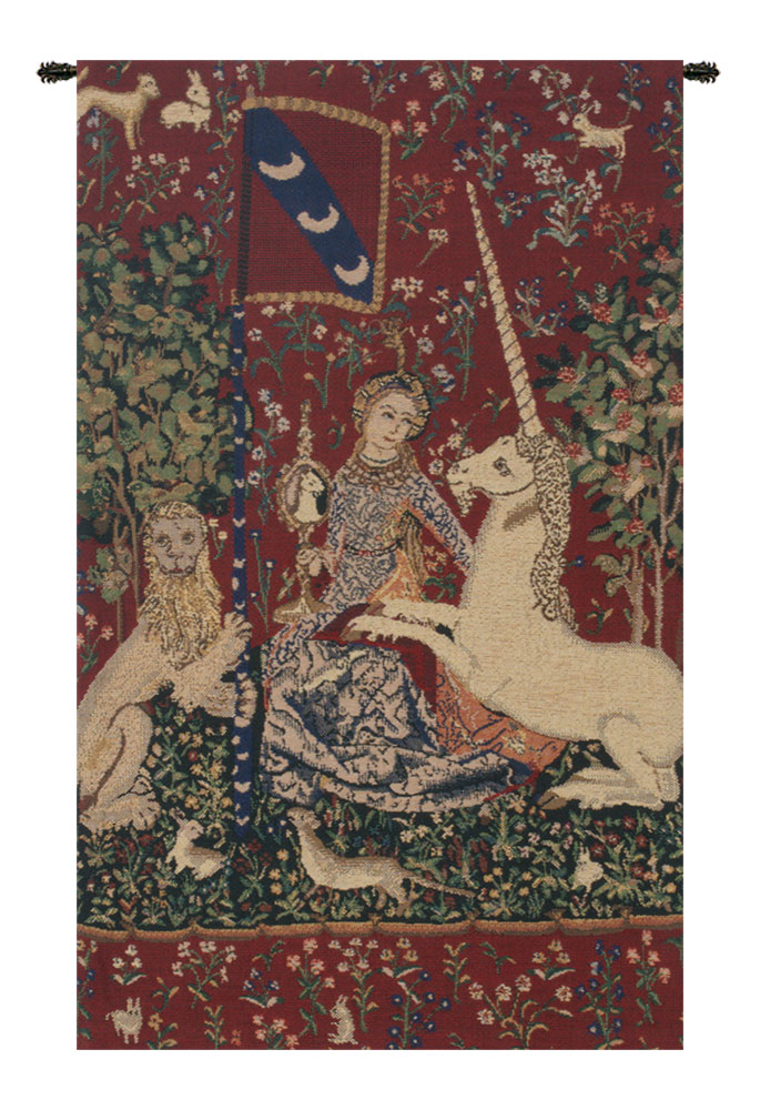 Medieval La Vue Vintage Tapestry Wall Hanging 27 x 16 in Lady Unicorn French Jacquard Woven Wall Decor