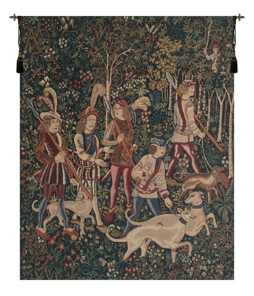 Medieval Unicorn Hunt Vintage Tapestry Wall Hanging 42 x 33 in Millefleurs Jacquard Woven European Wall Decor