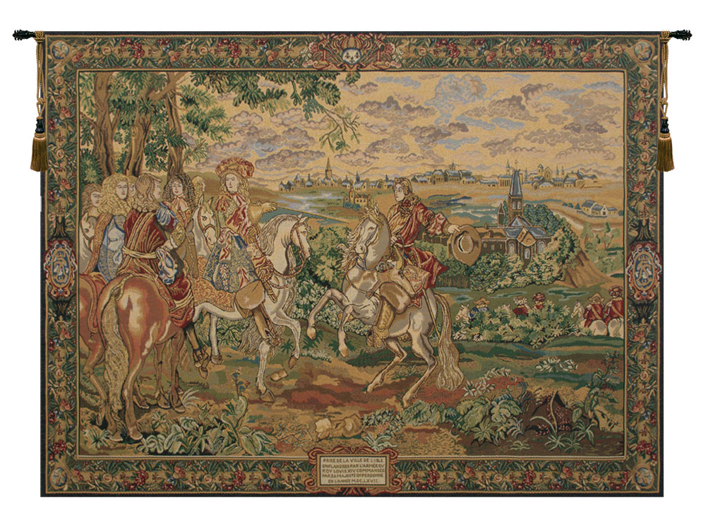 La Prise de Lille II Vintage Tapestry Wall Hanging 33 x 49 in Medieval French Jacquard Woven Decor