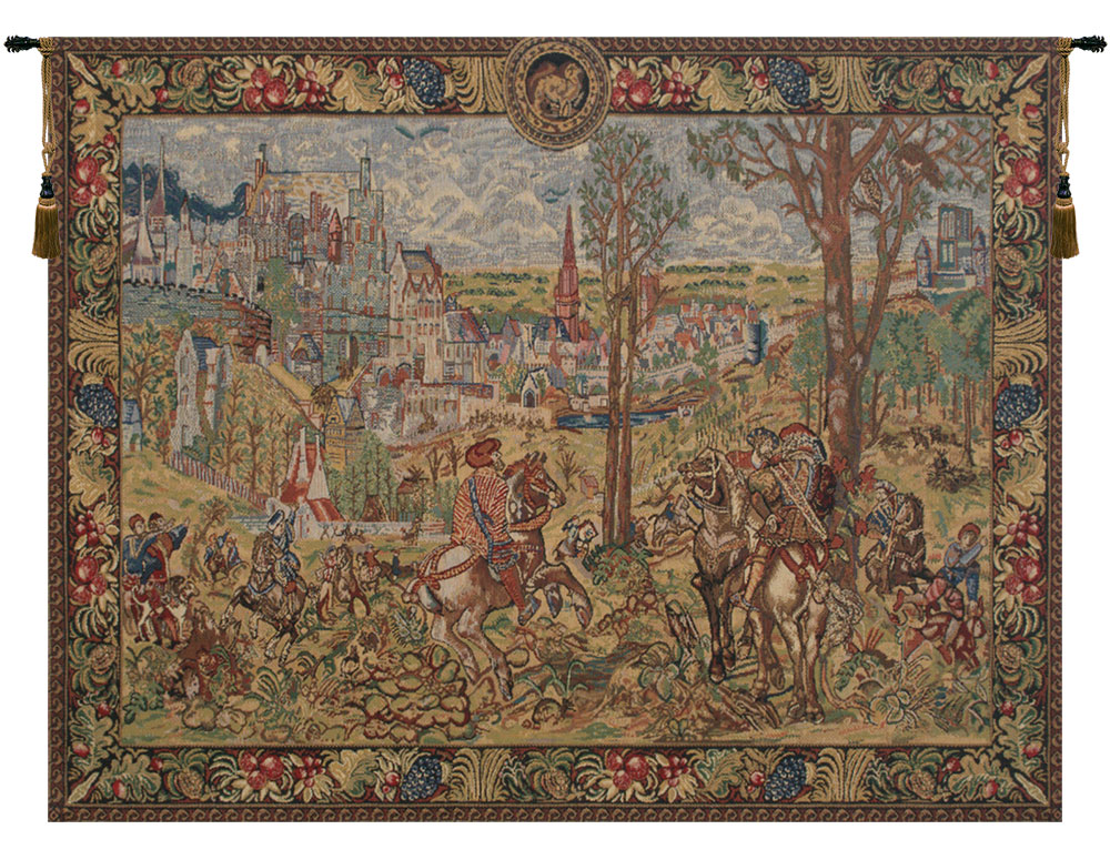 Vieux Brussels Vintage Tapestry Wall Hanging 33 x 43 in Belgian Cityscape Jacquard Woven European Wall Decor