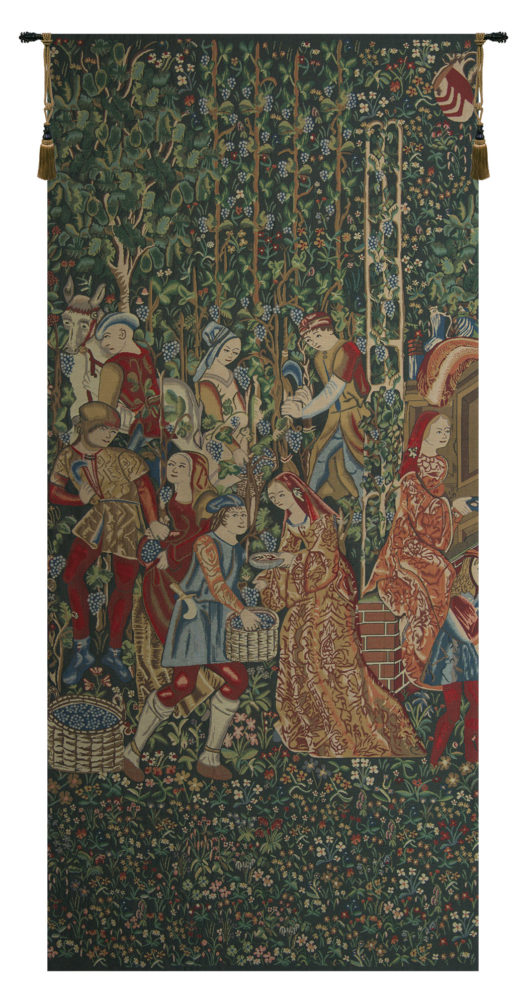 Medieval Wine Makers Tapestry Wall Hanging 97 x 44 in Vineyard Harvest Jacquard Woven European Wall Decor