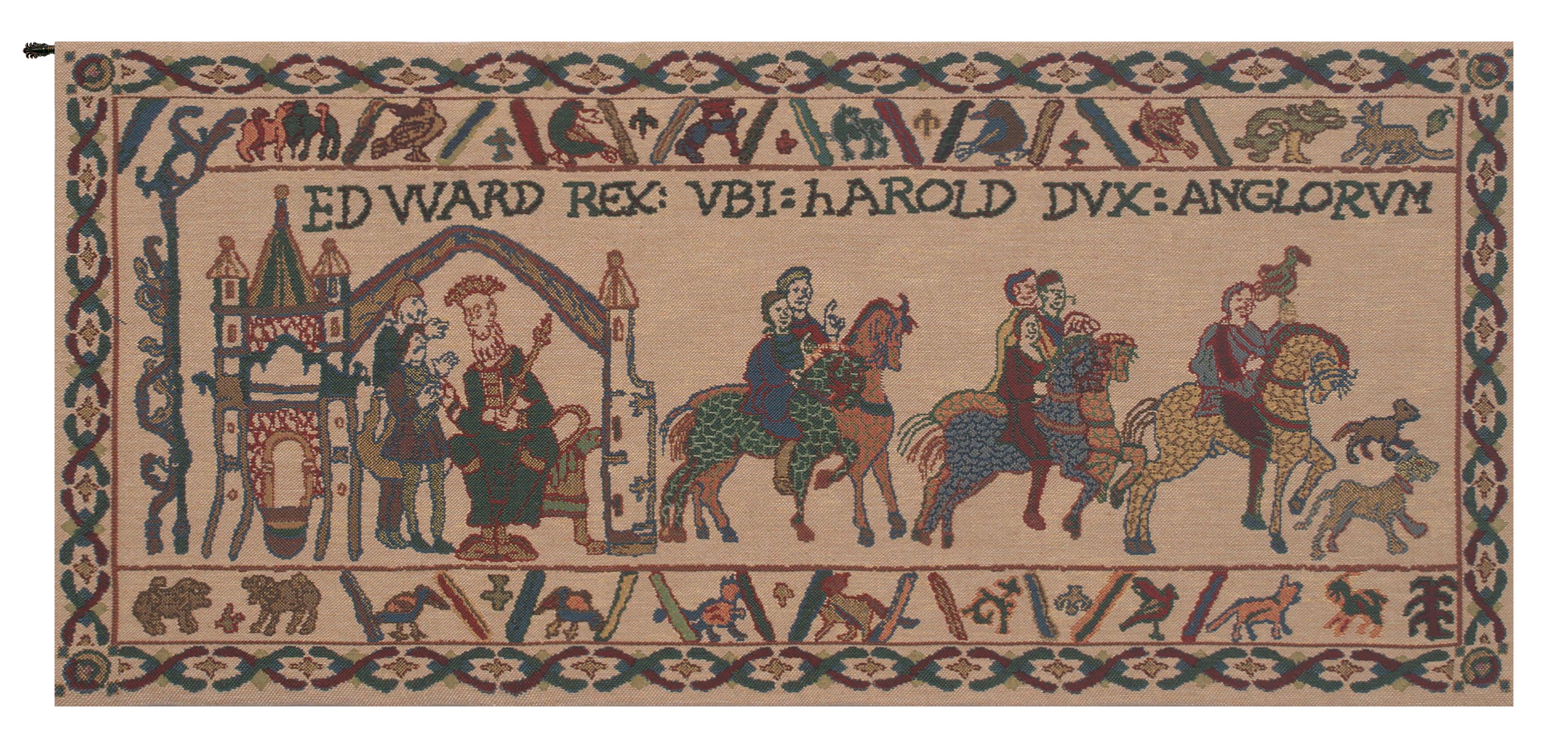 Bayeux Edward Vintage Tapestry Wall Hanging 15 x 33 in Medieval Historical Jacquard Woven European Wall Decor