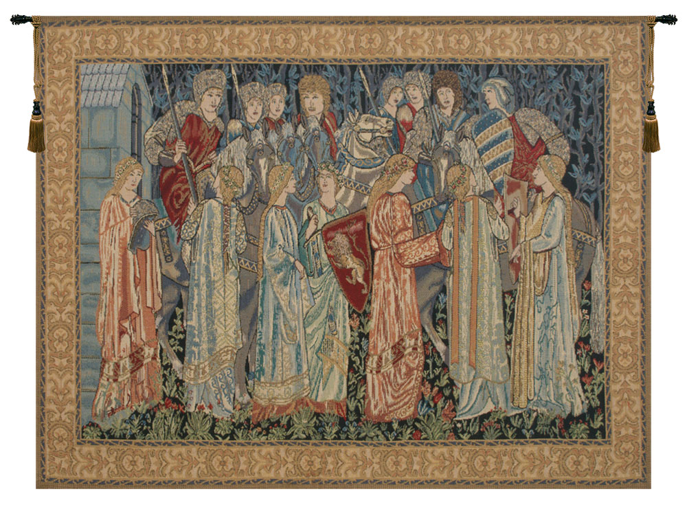 William Morris Knights Departure Tapestry Wall Hanging 33 x 45 in Medieval Jacquard Woven Arts Crafts Decor