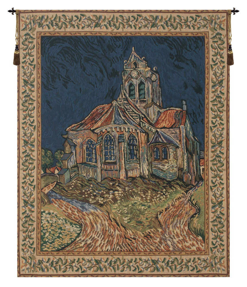 Vincent Van Gogh Church of Auvers Tapestry Wall Hanging 33 x 26 in Impressionist Jacquard Woven Fine Art Decor
