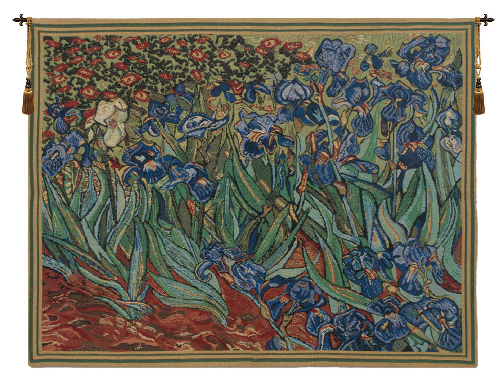 Vincent Van Gogh Les Iris Tapestry Wall Hanging 27 x 33 in Floral Impressionist Jacquard Woven Fine Art Decor