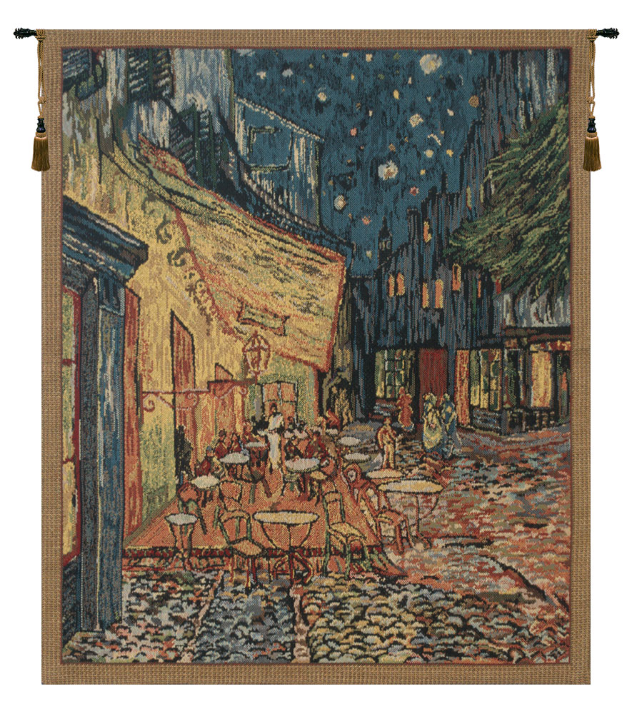 Vincent Van Gogh Terrace Tapestry Wall Hanging 21 x 18 in Cafe Terrace Impressionist Jacquard Woven Wall Decor