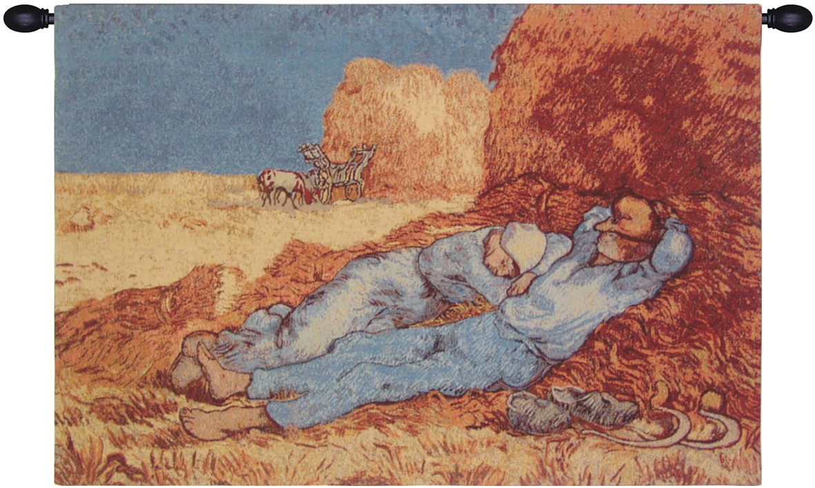 Vincent Van Gogh Repose of the Farmer Belgian Tapestry Wall Hanging 28 x 39 in Impressionist Jacquard Woven Decor