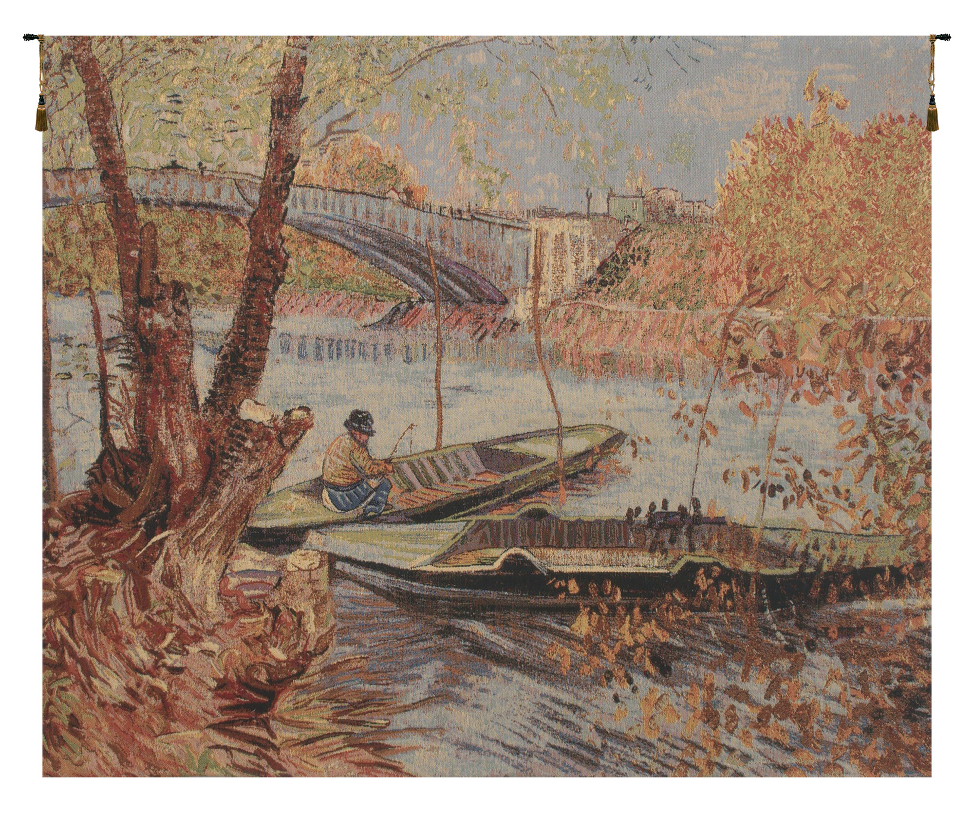 Vincent Van Gogh Fishing Spring Tapestry Wall Hanging 33 x 40 in Impressionist Landscape Jacquard Woven Fine Art Decor