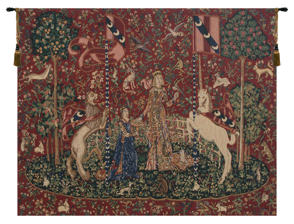 Medieval Taste Lady and Unicorn Tapestry Wall Hanging 33 x 43 in French Jacquard Woven Renaissance Wall Decor