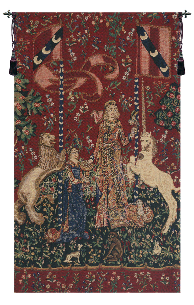 Medieval Taste Lady and Unicorn Tapestry Wall Hanging 27 x 16 in French Jacquard Woven Renaissance Decor