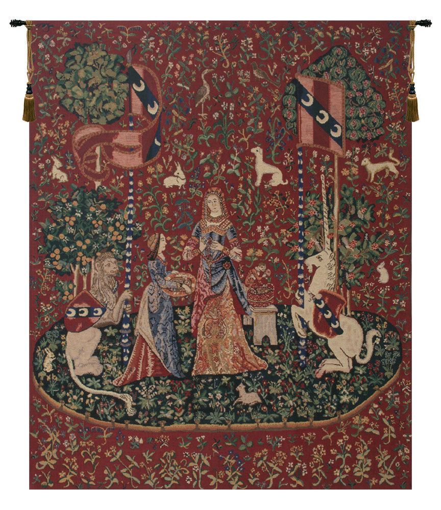 Medieval Smell Lady and Unicorn Tapestry Wall Hanging 42 x 33 in French Jacquard Woven Renaissance Wall Decor