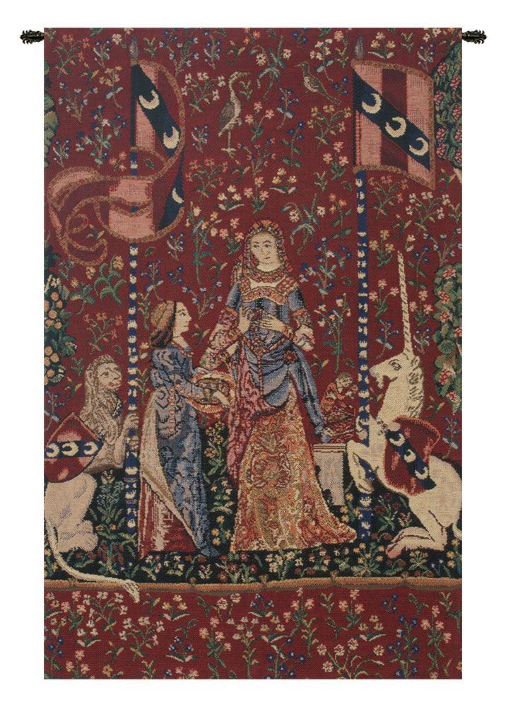 Medieval Smell Lady and Unicorn Tapestry Wall Hanging 27 x 16 in French Jacquard Woven Renaissance Wall Decor