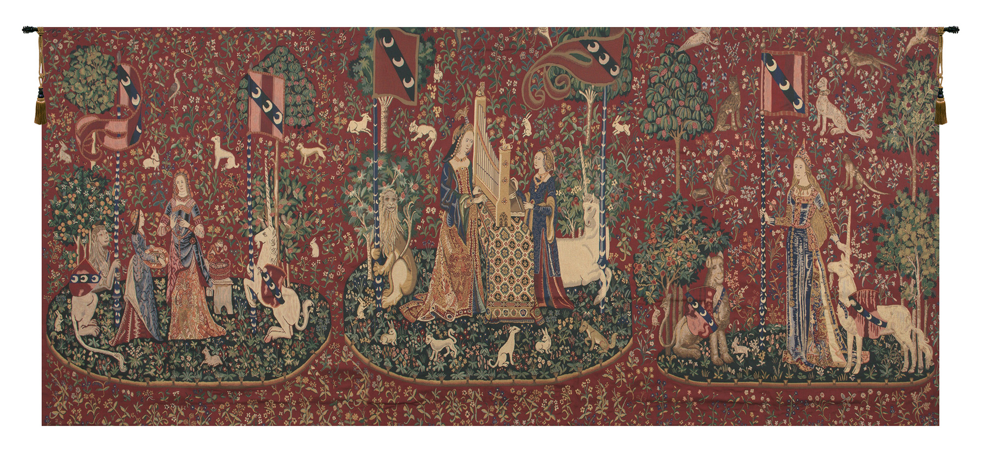 Medieval Lady and Unicorn Series II Tapestry Wall Hanging 66 x 156 in French Jacquard Woven Renaissance Decor