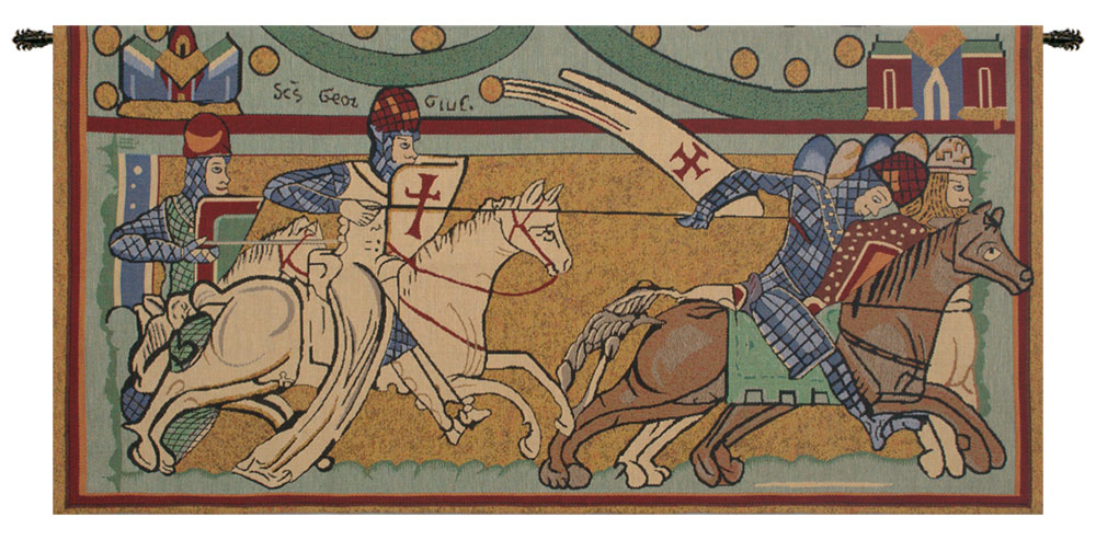 Chevaliers de St Gregoire Tapestry Wall Hanging 21 x 45 in Medieval Knights Jacquard Woven European Wall Decor