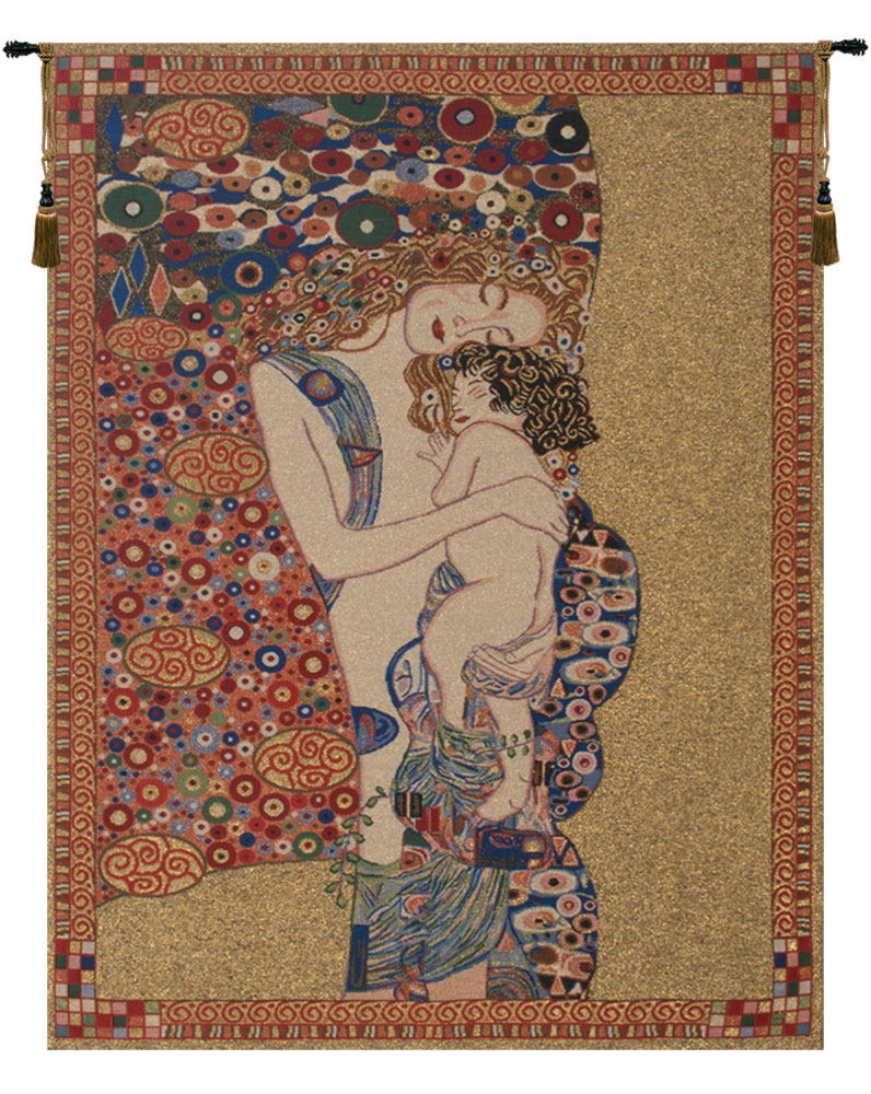 Gustav Klimt Mother and Child Tapestry Wall Hanging 21 x 18 in Art Nouveau Jacquard Woven European Wall Decor