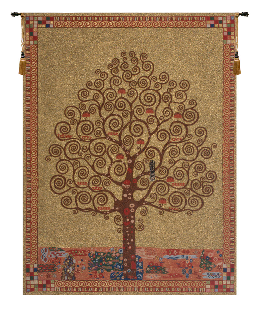 Gustav Klimt Tree of Life Tapestry Wall Hanging 21 x 18 in Art Nouveau Jacquard Woven European Wall Decor