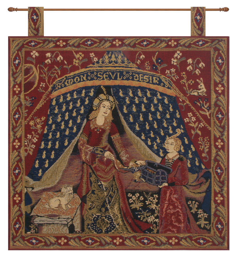 Medieval Seul Desire Tapestry Wall Hanging with Loops 19 x 19 in Lady Unicorn Jacquard Woven French Decor