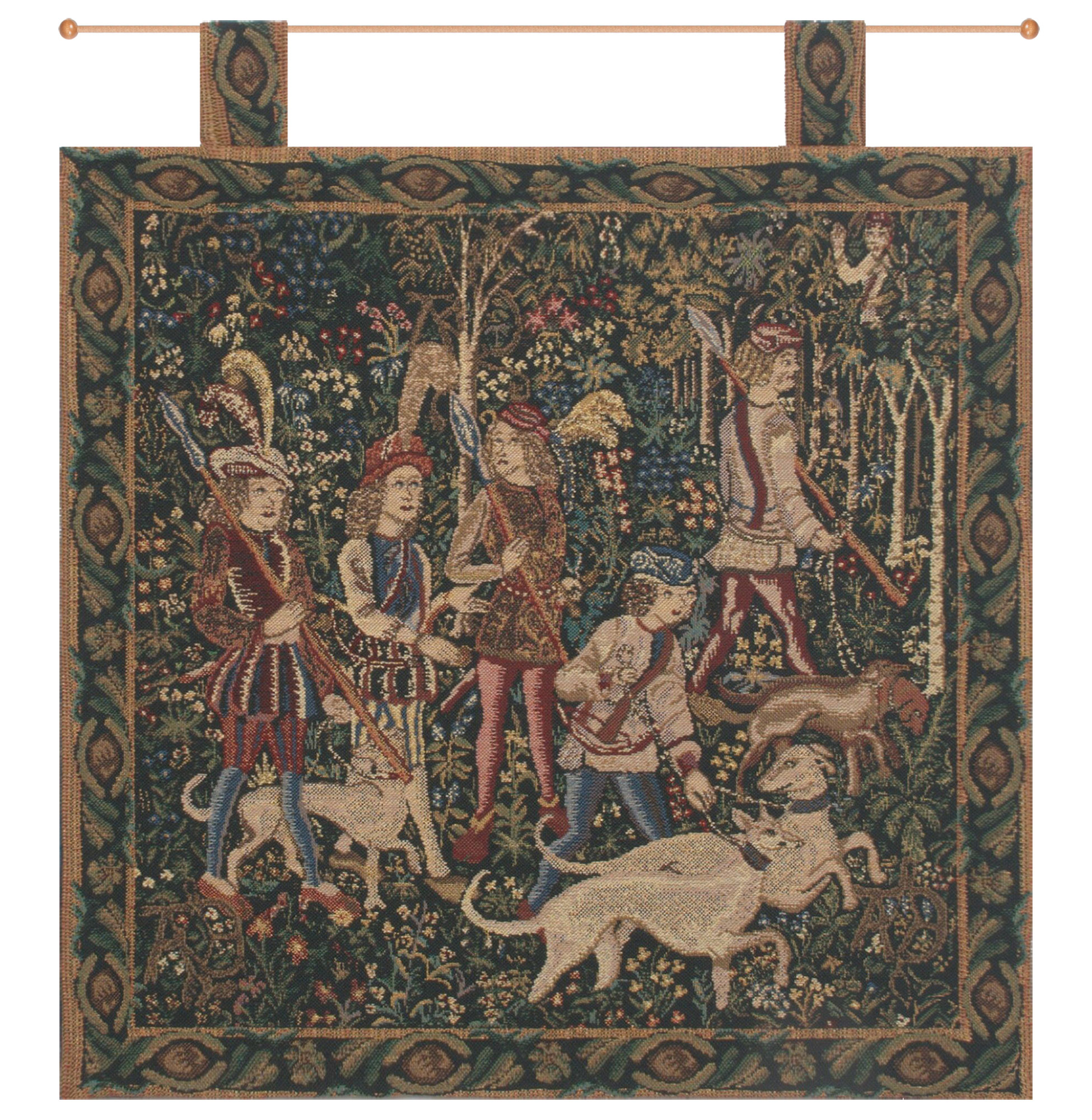 Medieval Unicorn Hunt Tapestry Wall Hanging with Loops 19 x 19 in Jacquard Woven French Renaissance Wall Decor