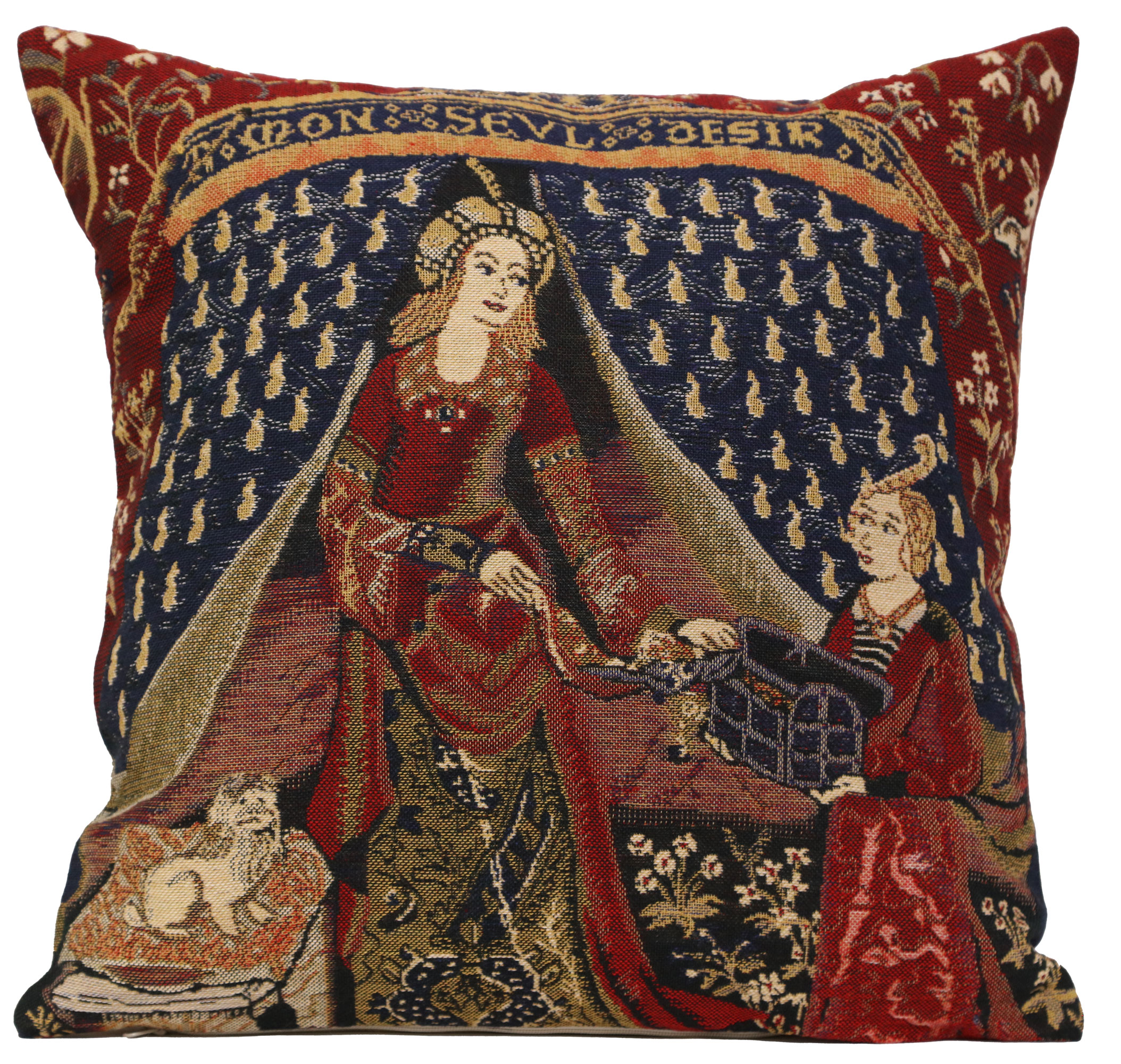 Medieval My Only Desire Tapestry Pillow Cover 16x16 Inch Cotton Jacquard Woven Cushion Cover