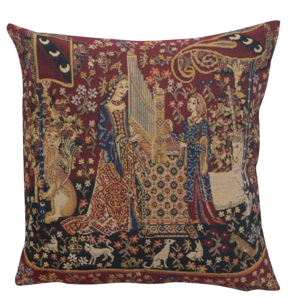 Medieval Hearing II Tapestry Pillow Cover 16x16 Inch Cotton Jacquard Woven Cushion Cover