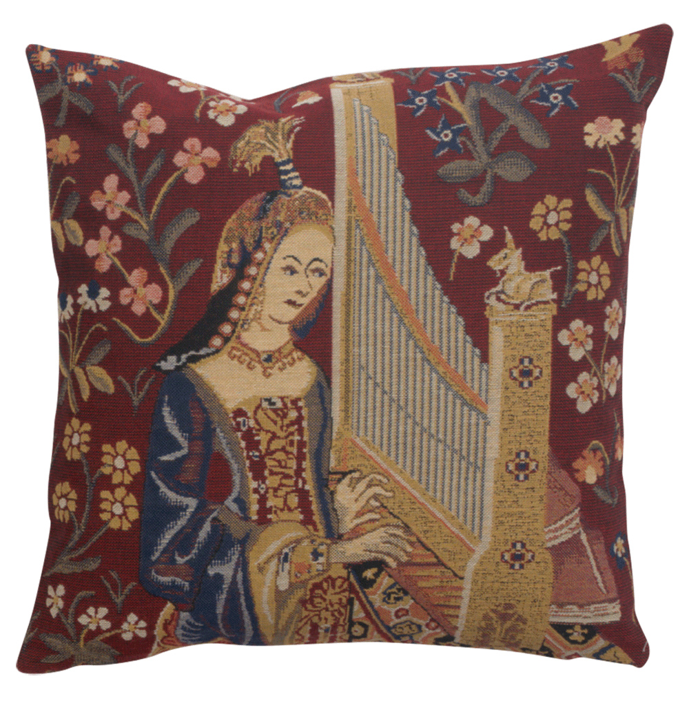 Medieval Hearing III Tapestry Pillow Cover 16x16 Inch Cotton Jacquard Woven Cushion Cover