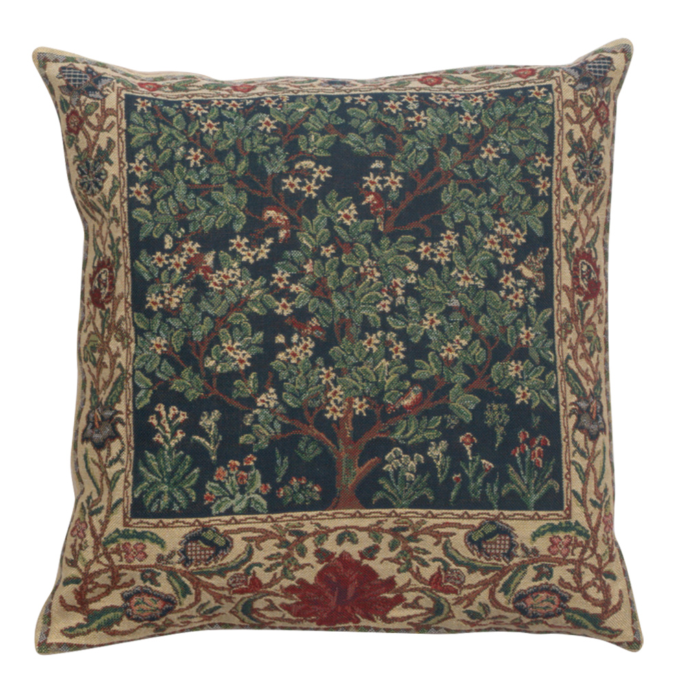 Green Tree Belgian Tapestry Pillow Cover 16x16 inch Cotton Jacquard Woven Cushion Cover