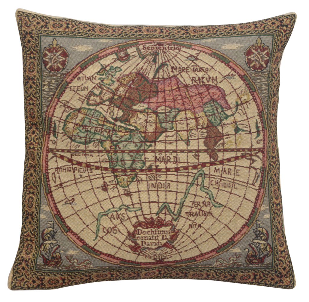 Gerardus Mercator Map of the East Tapestry Pillow Cover 16x16 Inch Cotton Jacquard Woven Cushion Cover