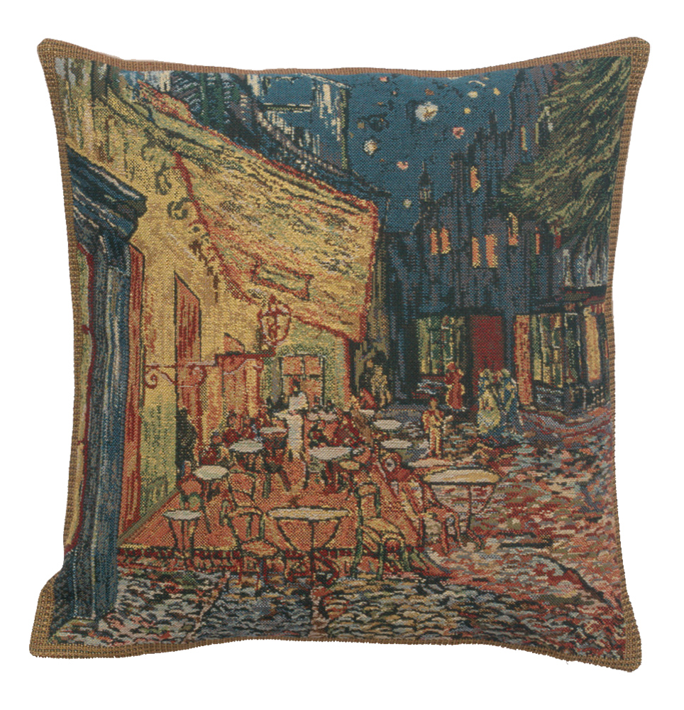 Vincent Van Gogh Terrace Tapestry Pillow Cover 16x16 Inch Cotton Jacquard Woven Cushion Cover